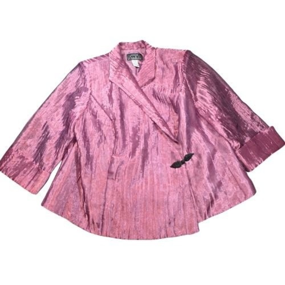 Alex Evenings 2X Mauve Shimmer Crinkle Frog Closure Bolero Jacket 3/4 Sleeve NWT